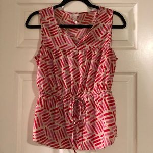 Banana Republic Pink and Red tie at the waist top